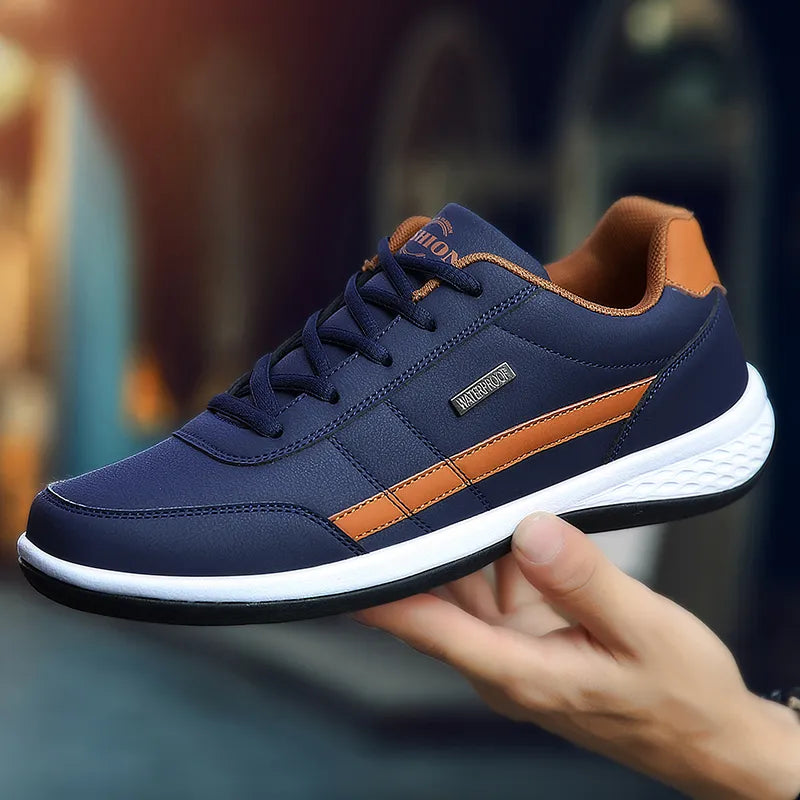 Italian Leather Men's Sneakers: Trendy Casual Shoes, Breathable & Non-Slip - Stylish Leisure Footwear