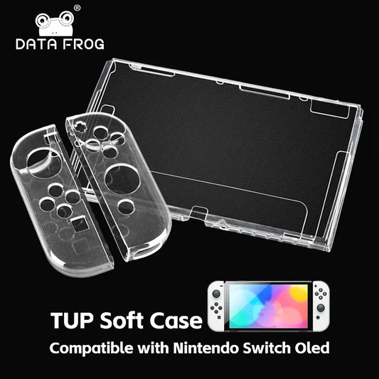 Data Frog TPU Transparent Protective Case for Nintendo Switch OLED - Clear Frame Protector Shell for Game Console Accessories