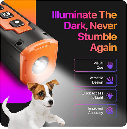 Release Pet Dog Repeller - Ultrasonic Dog Training Device with LED Flashlight, Rechargeable Anti-Dog Bark Deterrent