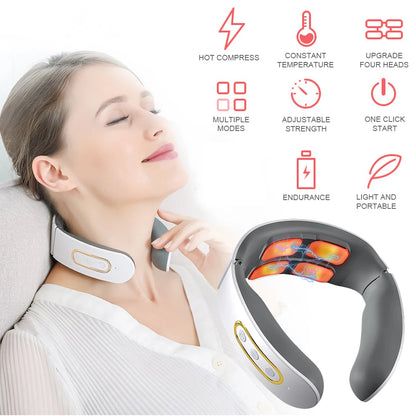 Electric Neck and Shoulder Pulse Massager - 6 Modes, 9 Levels Adjustable Heat - Relax Cervical Vertebra, Relieve Pain - Kneading Machine for Pain Relief