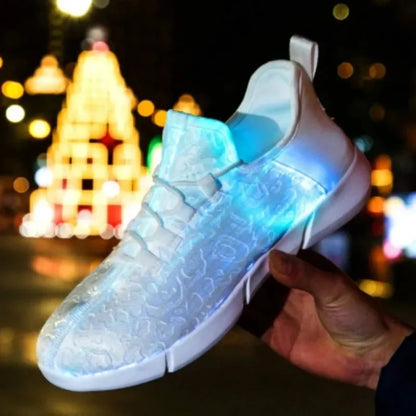 Spring Boy LED Light Up Sneakers - Luminous Fiber Optic Shoes for Kids & Adults, USB Rechargeable, Glowing Flashing Sneakers