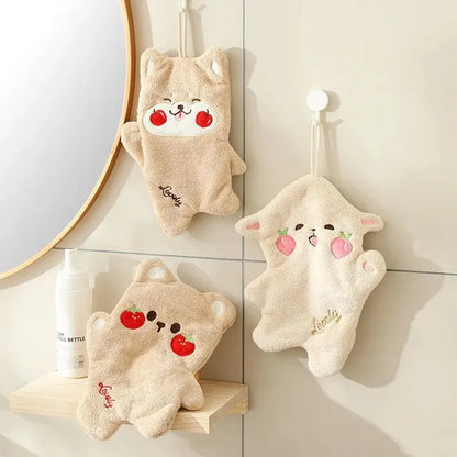 Cartoon Square Scarf Double Layer Hand Towel: Thick Absorbent Coral Velvet Cute Tong Hanging Hand Towel