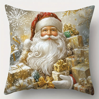 Christmas Zipper Pillowcase with Santa, Snowman, Deer and Tree Designs - Perfect for Outdoor Sofa and Living Room Decor