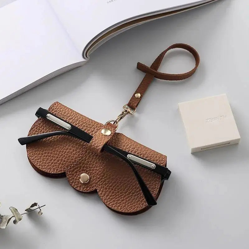 Litchi Embossed PU Leather Glasses Cover - Cute Hanging Storage Bag for Sunglasses and Reading Glasses, Portable Eyewear Holder