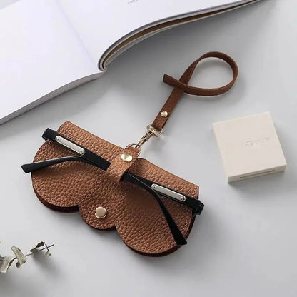 Litchi Embossed PU Leather Glasses Cover - Cute Hanging Storage Bag for Sunglasses and Reading Glasses, Portable Eyewear Holder