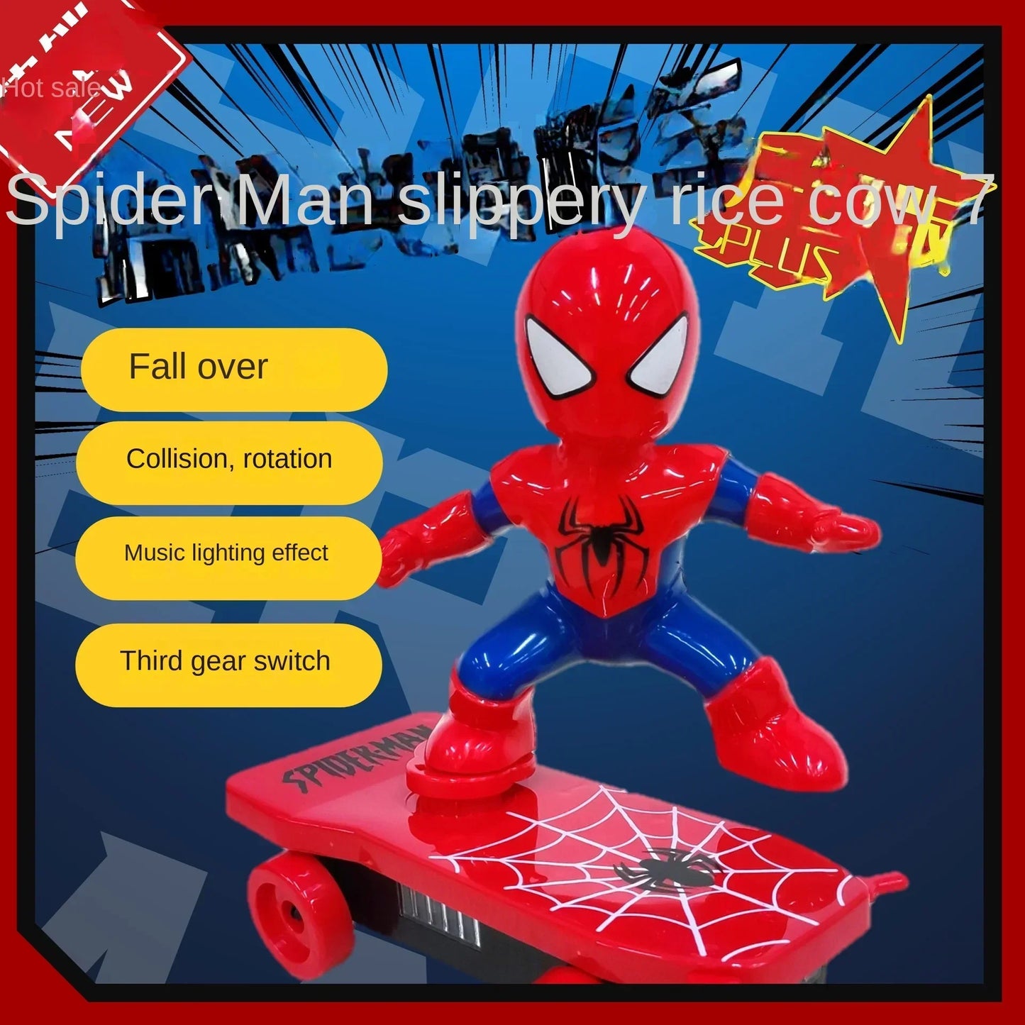 New Spiderman Automatic Flip Rotation Skateboard – Electric Music Stunt Car Toy with Acousto-Optic Lights | Christmas Anime Gift