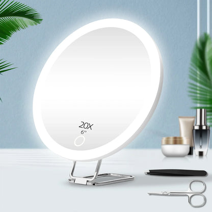 6 Inch Magnifying Mirror with Light - 5-30X Portable Travel Mirror with 360° Adjustable Stand and Suction Cup