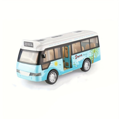 Die Cast Metal School Bus Toy - Friction Powered City Bus with Sound and Lights for Kids