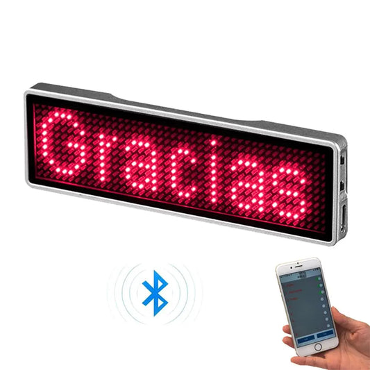 Rechargeable Bluetooth LED Name Tag: Programmable Scrolling Message Board - Digital LED Badge Insignia for DIY Mini Display