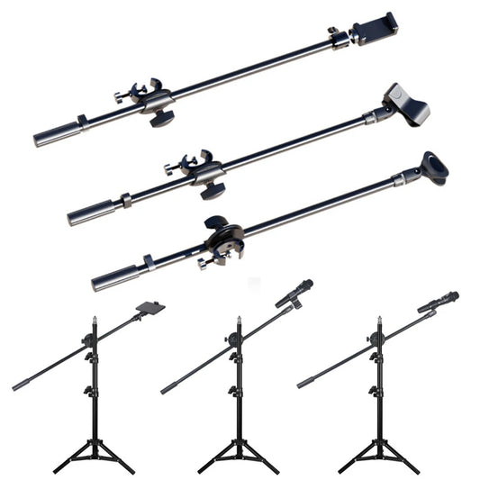 55CM Rotating Microphone Stand - Crossbar Arms with Mic Clip, Phone Holder, Extension Bracket, 3/8 Thread Cross Bar