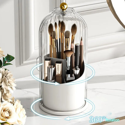 360° Rotating Makeup Brush Holder with Lid - Luxury Cosmetic Organizer for Lipsticks, Eyebrow Pencils, and Eye Shadows