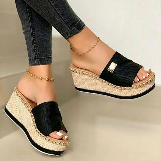 Women's Summer Wedge Slippers - Platform High Heels, Basic Clog Flip Flop Sandals for Outdoor Wear