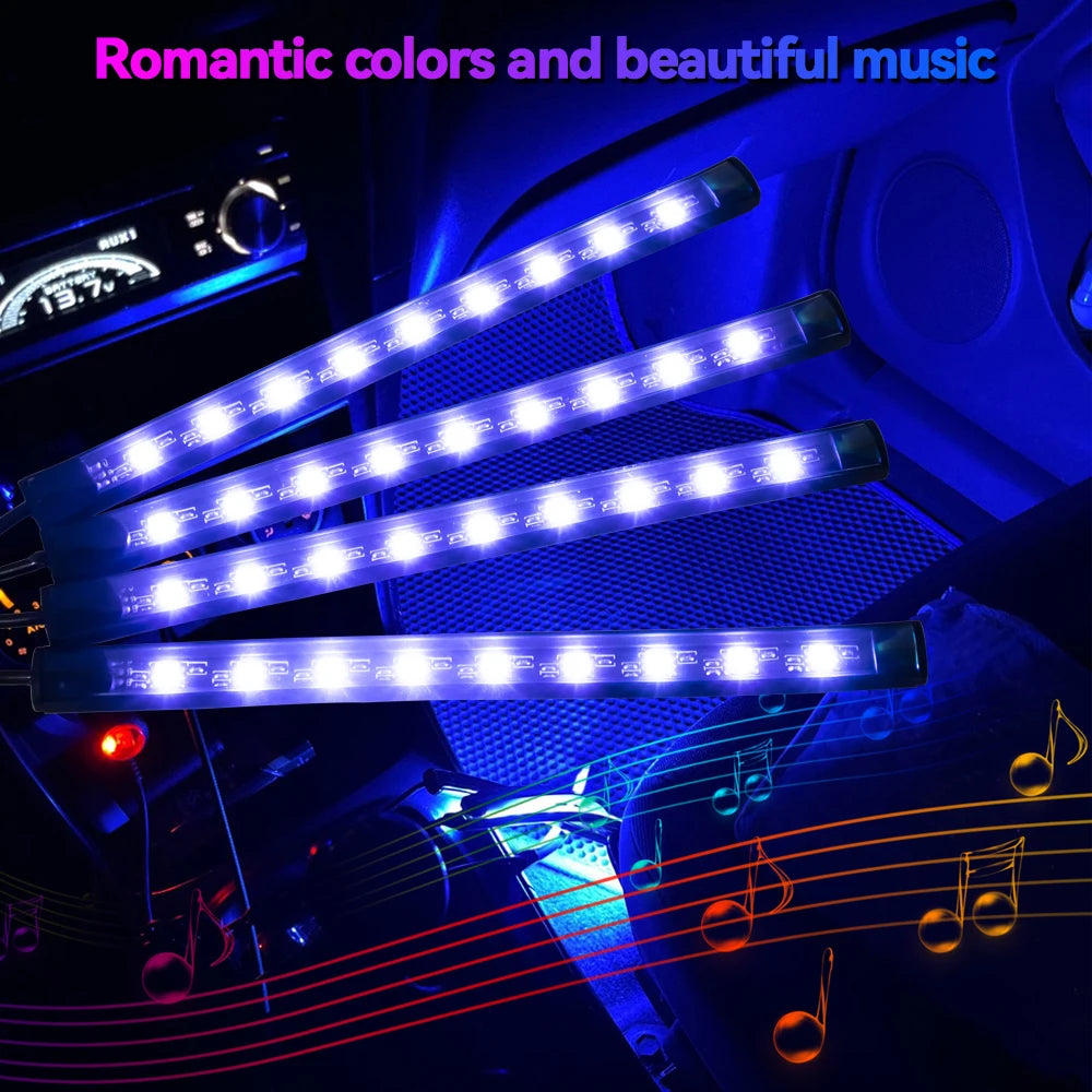 Neon LED Car Interior Ambient Foot Light: 48/72 LEDs with USB Wireless Remote - Music App Control for Auto RGB Atmosphere Decoration