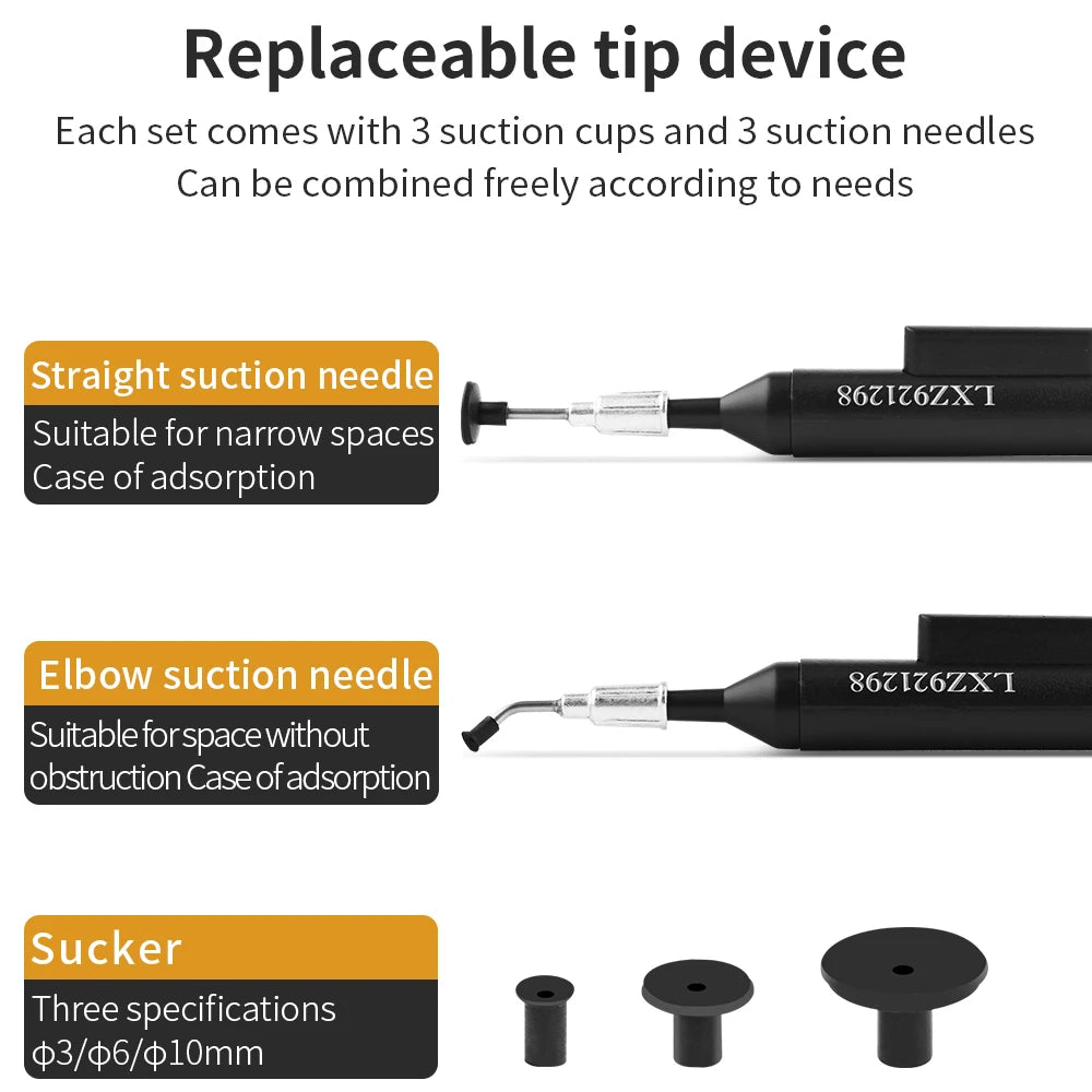 Vacuum Suction Pen Kit - LUXIANZI with 3 SMD Tweezers Pick Up Tool for ICs, Remover Pump Solder Desoldering Sucking Pens