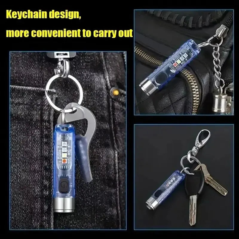 Rechargeable Mini Keychain Flashlight - 10 Modes, Magnetic Base, Ideal for Camping and Outdoor Activities