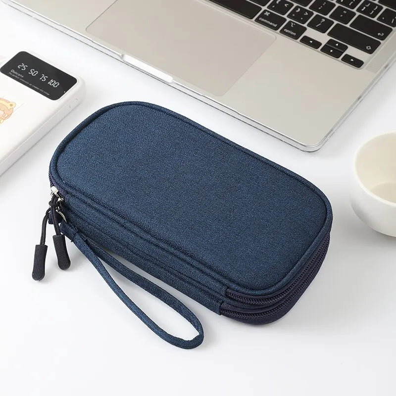 1pc Travel Portable Digital Product Storage Bag: Pink/Grey/Black/Navy USB Data Cable Organizer - Headset Charging Treasure Box Bag