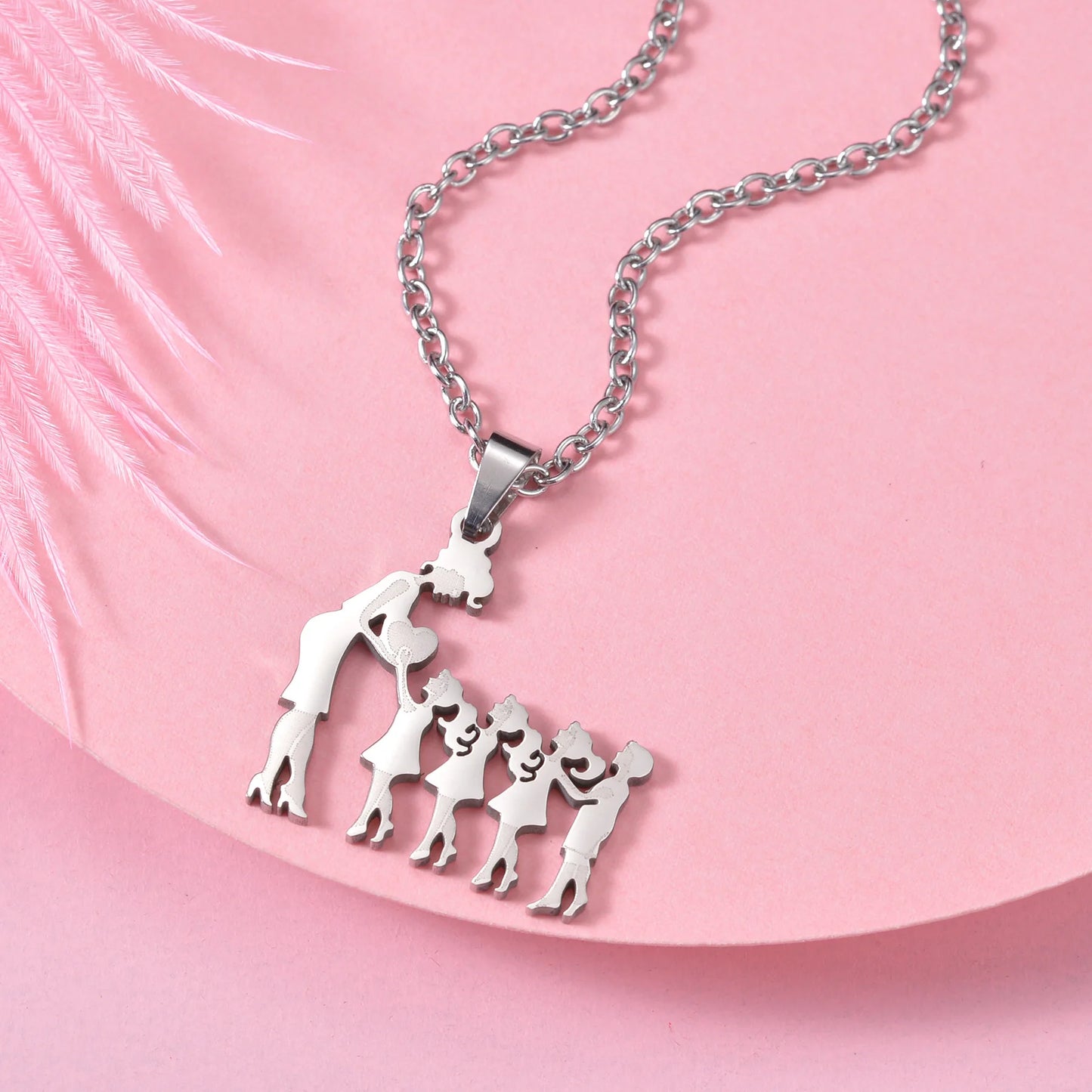 Family Stainless Steel Necklace Set: Mothers and Children Silver Color Pendant Jewelry - Perfect Mother's Day Gift