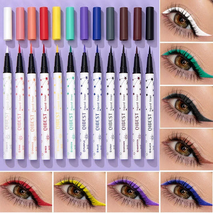 12 Colors Waterproof Matte Liquid Eyeliner Pen – Long-Lasting Green, Yellow, Purple, Blue, White Eyeliner