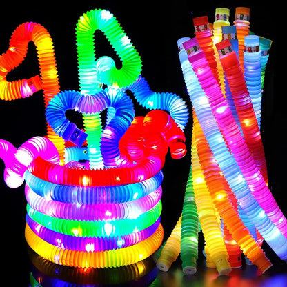 LED Flash Pop Tubes Sensory Toy - Stress Relief Toy for Adults and Kids - Anti-Stress Plastic Bellows for Autism