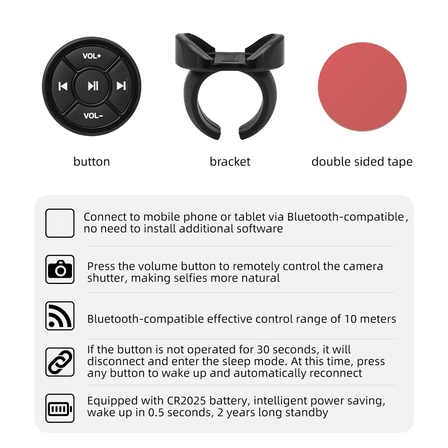 Wireless Media Bluetooth Button Remote Controller: Car/Motorcycle/Bike Steering Wheel MP3 Music Player for IOS/Android Phone/Tablet