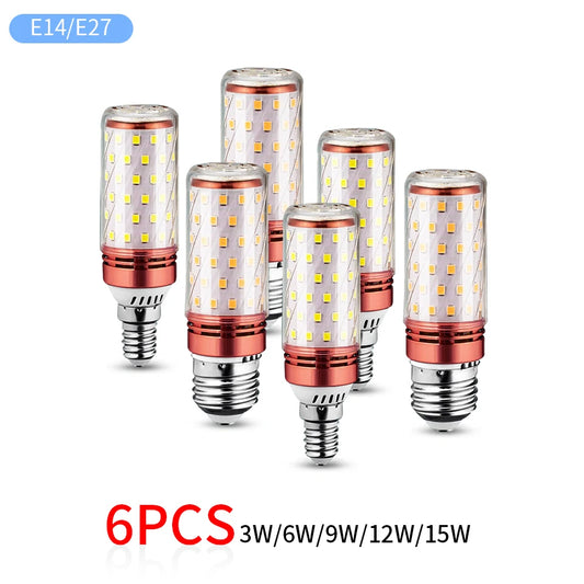 6pcs LED Corn Lamp - 3W/6W/9W/12W/15W 220V Strong Light, 3000K/4000K/6000K, E27/E14 Lamp Holder for Home Emergency Lighting