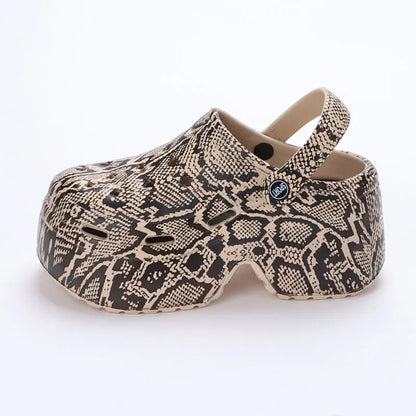 Leopard Print Thick Bottom Clogs for Women - Closed Toe Chunky Platform Sandals with Super High Wedge Heel, Summer 2023