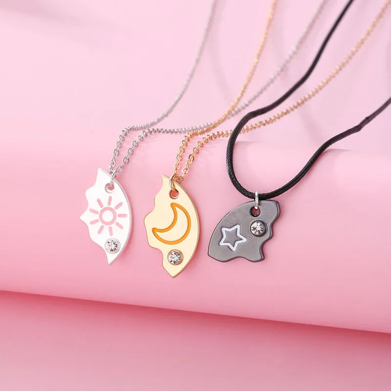 Luoluo&baby 3Pcs Sun Moon Star Pendant Necklace Set: Friendship BFF Necklaces for Girls - Best Friend Jewelry Gifts