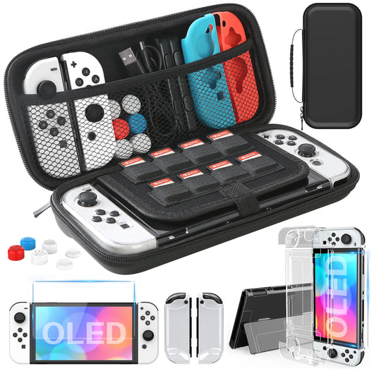 9-in-1 Accessories Kit for Switch OLED Model: Carrying Case with Protective Case for 2022 Nintendo Switch OLED Model