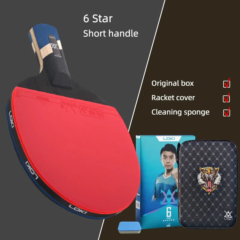 LOKI 9 Star Professional Table Tennis Racket - 5+2 Carbon Ping Pong Paddle with Sticky Rubbers, Ultra Offensive, Available in 6/7/8/9 Star Ratings