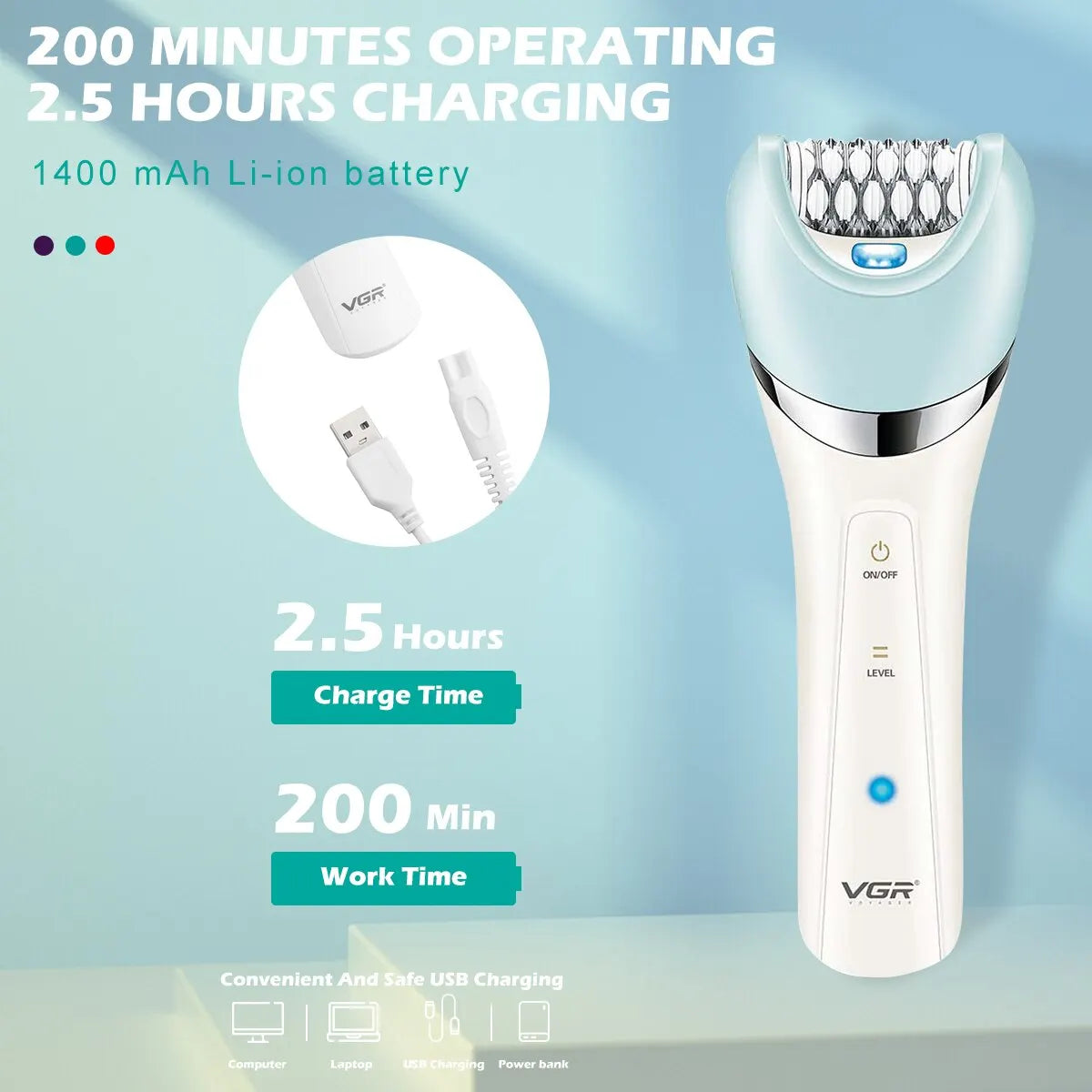 VGR 5-in-1 Electric Epilator V-703: Women's Shaver, Bikini Trimmer, Facial Cleaner, and Body Hair Remover with Massage Function