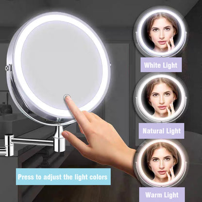 8" Rechargeable Wall-Mounted LED Makeup Mirror - 10X Magnification Vanity Bathroom Mirror