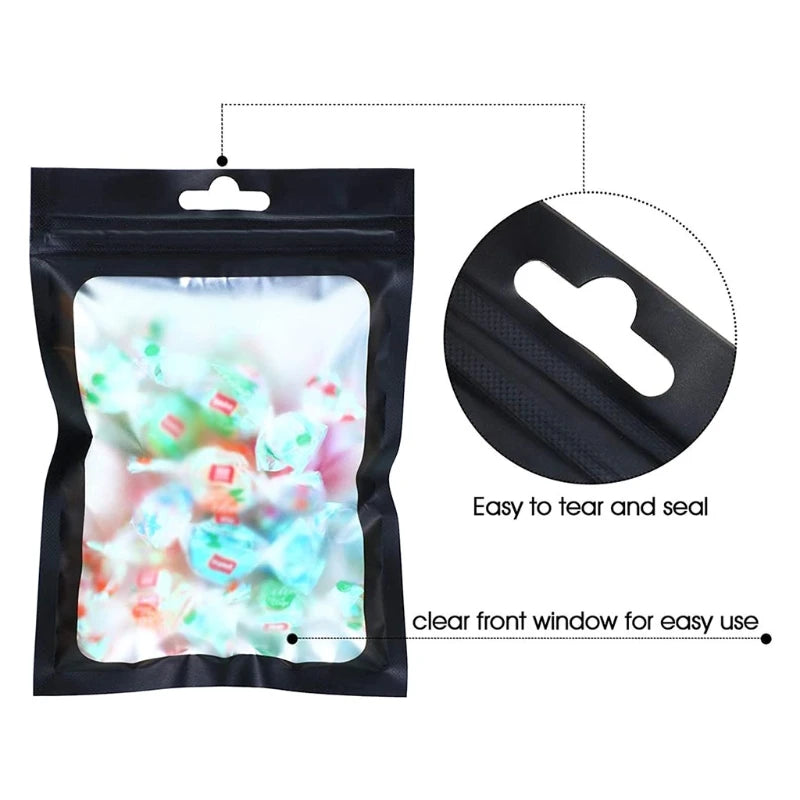 100 Pcs Flat Foil Lock Bags: Resealable Mylar Ziplock Bags, One Side Clear, Smell-Proof for Bath Salt and Cosmetics