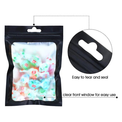 100 Pcs Flat Foil Lock Bags: Resealable Mylar Ziplock Bags, One Side Clear, Smell-Proof for Bath Salt and Cosmetics