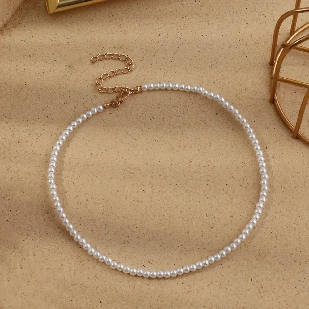 Vintage Style Imitation Freshwater Pearl Chain Necklace for Women – Simple, Elegant Fashion Jewelry, Perfect Wedding or Love Gift