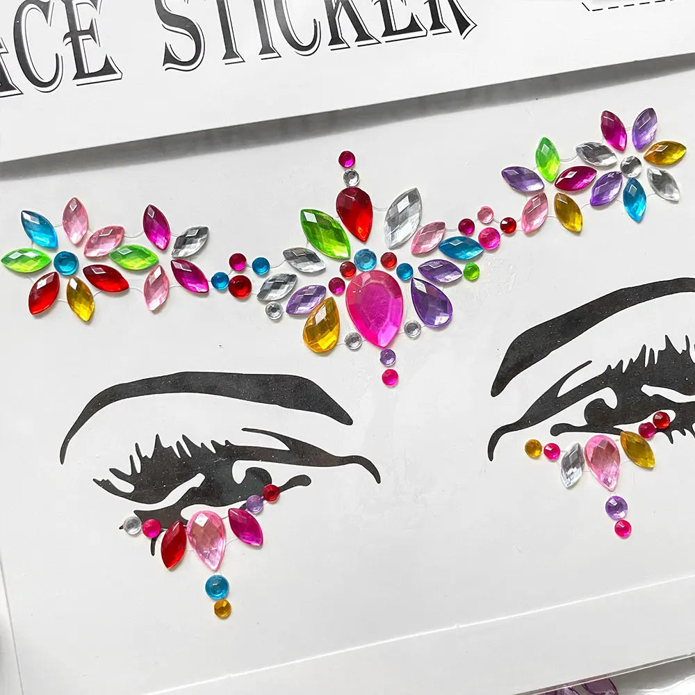 3D Sexy Face Tattoo Stickers for Kids Party: Masquerade Acrylic Glitter Rhinestone Temporary Tattoo - Female Face Jewelry DIY