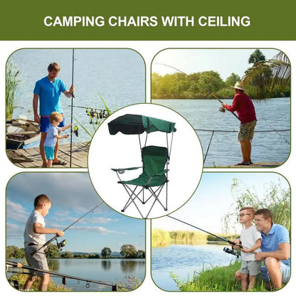 Folding Portable Recliner Chair with Canopy Shade: Thick & Comfortable Anti-Slip Beach Chair