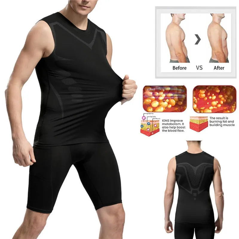 Men's Ionic Shaping Vest - Ice-Silk Slimming Body Shaper, Compression Tank Top with Tummy Control, Quick-Dry Fitness Shirt