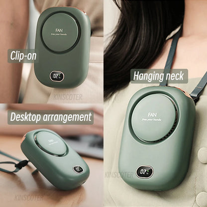 New Portable Hanging Neck Fan: Mini Cooling Waist Fans, Rechargeable Bladeless Fans - Up to 12 Hours Outdoor Use, 2000mAh