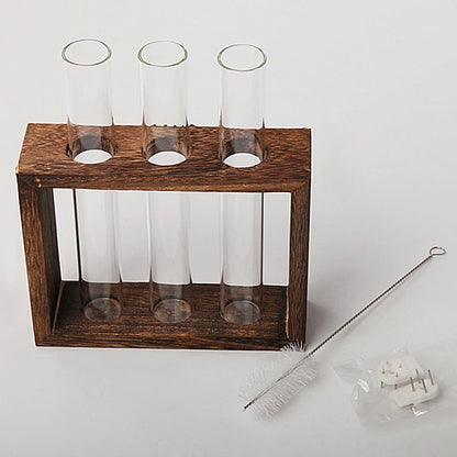 Wooden Frame Hydroponic Plants Container - Transparent Glass Test Tube Vase for Home Tabletop Bonsai Decor - Unique Crafts & Decorations