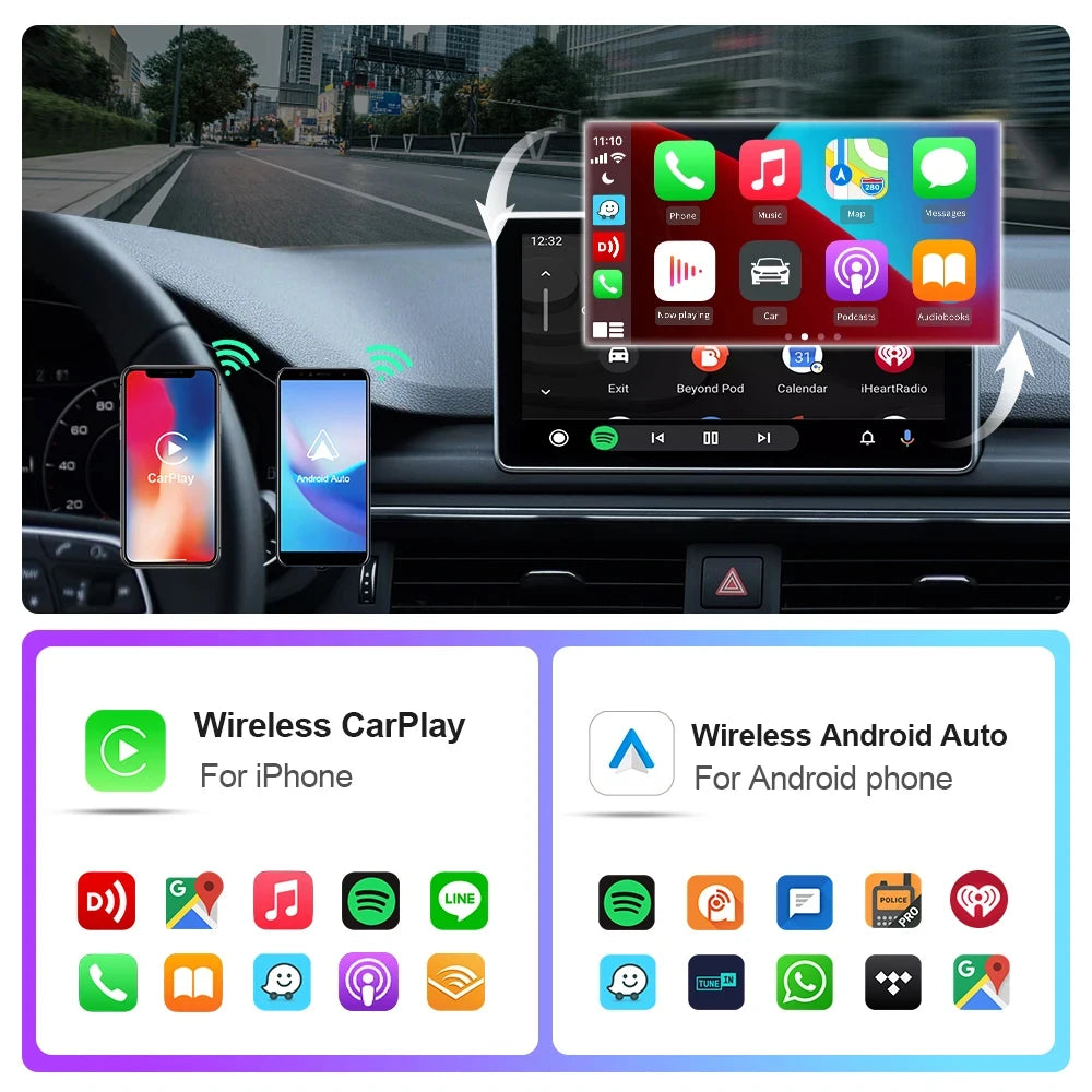 2024 Wireless CarPlay and Android Auto Adapter – 2 in 1 Smart Dongle with 5G WiFi and Bluetooth 5, Plug and Play for Wired Connections