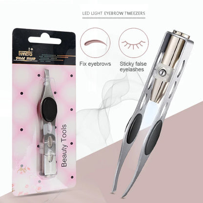 Brighten Your Beauty Routine with LED Eyebrow Tweezer - Stainless Steel Trimming Clip for Precise Eye Hair Removal and False Eyelash Pruning