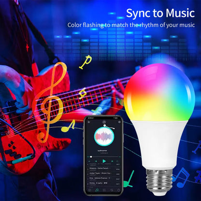 Smart LED Bulb – Tuya Bluetooth RGBCW Light Bulb with Phone App Control, E27, 220V-240V/110V, Colorful LED Lamp for Bedroom Ambient Light