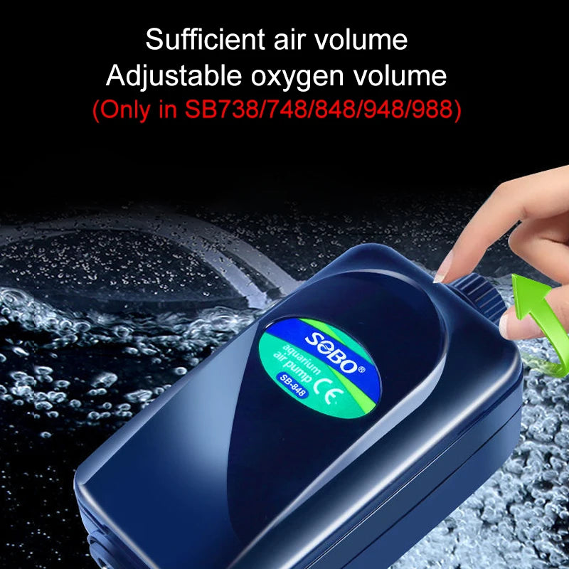 SOBO Silent Aquarium Oxygen Air Pump: Adjustable Air Volume High Power Oxygenator - 220V 12W Fish Tank Air Compressor Aerator