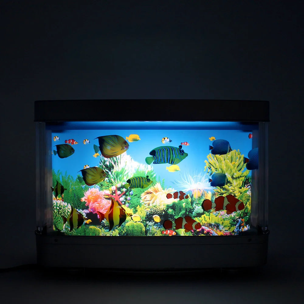 Artificial Tropical Fish Tank Lamp – Decorative Sensory Aquarium Table Lamp with Ocean Mood Night Light for Room Decoration