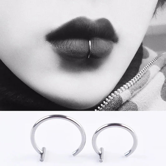 Stylish 8/10mm Punk Titanium Lip Rings Cuff - Clip-On Fake Labret Piercing for Ear, Nose, and Septum - Unisex Body Jewelry