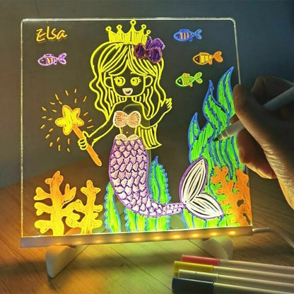 Personalized LED Lamp with Acrylic Message Board - Erasable USB Drawing Board, Bedroom Night Light, Birthday Gift for Kids