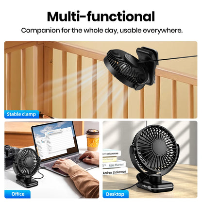 TOPK Mini Portable Clip-On Fan – USB Desk Fan with 3 Speeds, Quiet Wind, 720° Rotate, Personal Electric Fan for Home