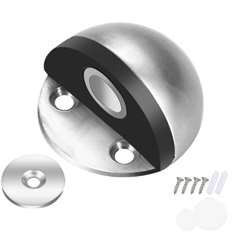 Stainless Steel Magnetic Door Stopper - Punch-Free Anti-Collision Rubber Semi-Circle with Magnetic Suction