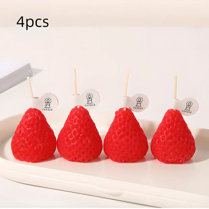 4pcs Strawberry Mini Scented Candles - Realistic Fruit Aromatherapy, Perfect Photo Prop