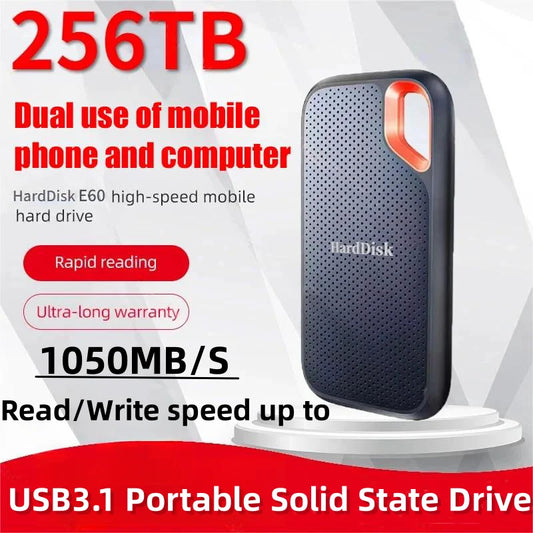 Portable E60 1TB 2TB 256TB USB 3.1 Mobile SSD External Hard Drive - Ideal Storage Solution for Laptop, PS5, and Mobile Devices - High-Performance HDD Storage Disk